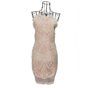 L'ATISTE Lined Lace Mini Dress in Cream